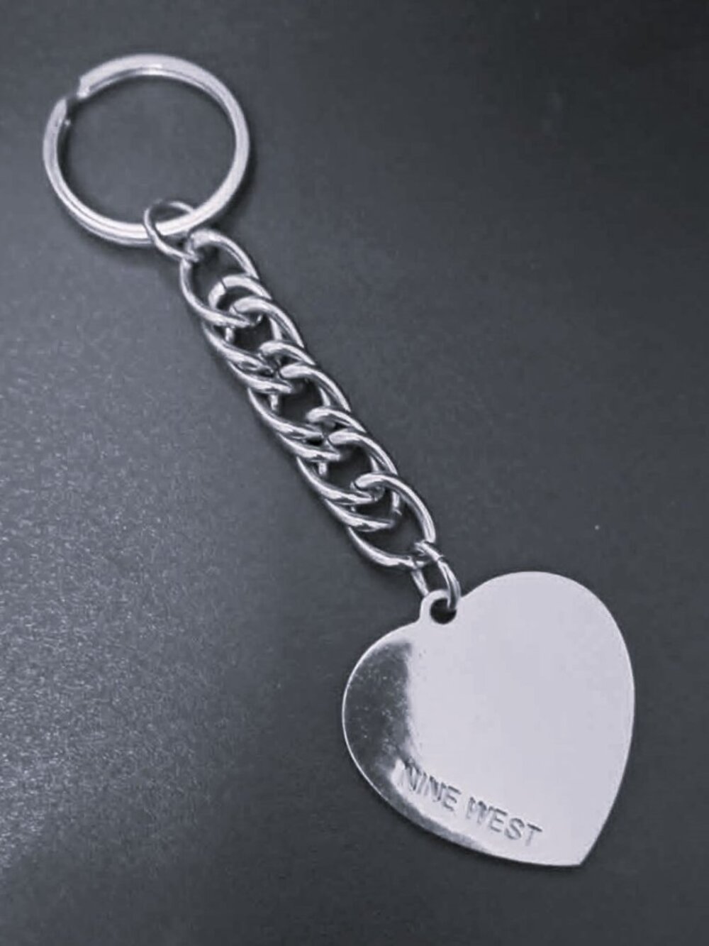 Vintage Nine West Silver Tone Rhinestone Heart Keychain Bag Charm